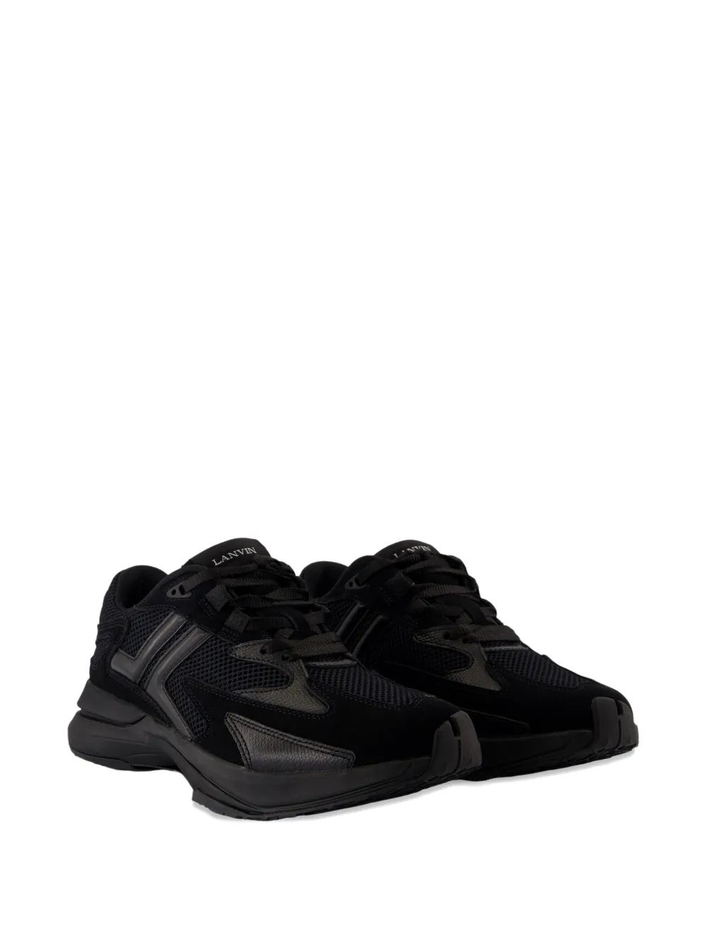 Lanvin Mens Black Jla Mesh And Suede Low-top Trainers Eur 42 / 8 Uk