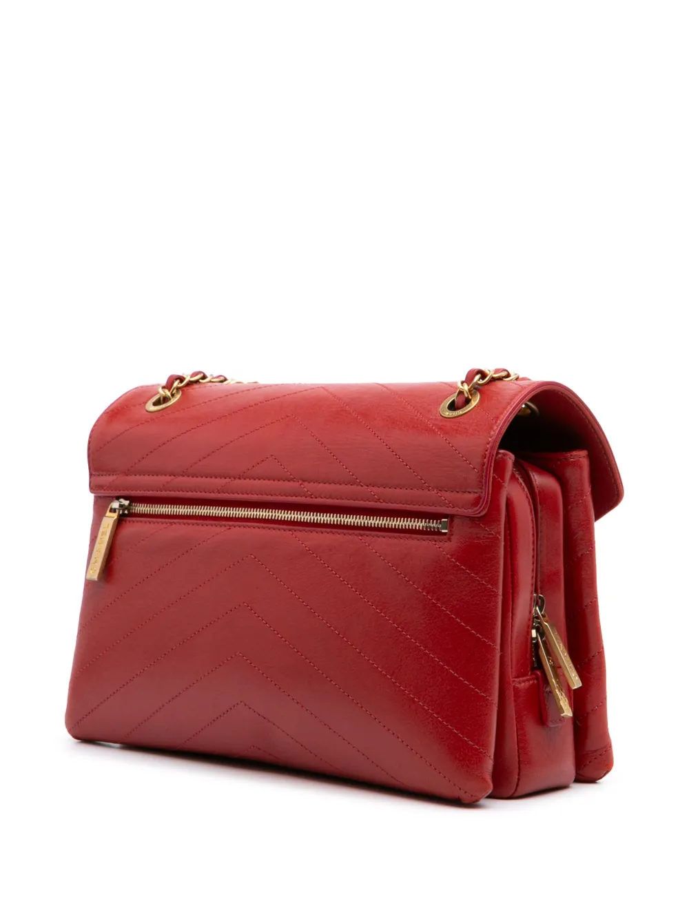 Pre-owned Chanel 2018-2019 Chevron Lambskin Coco Envelope Flap Crossbody Bag In Red