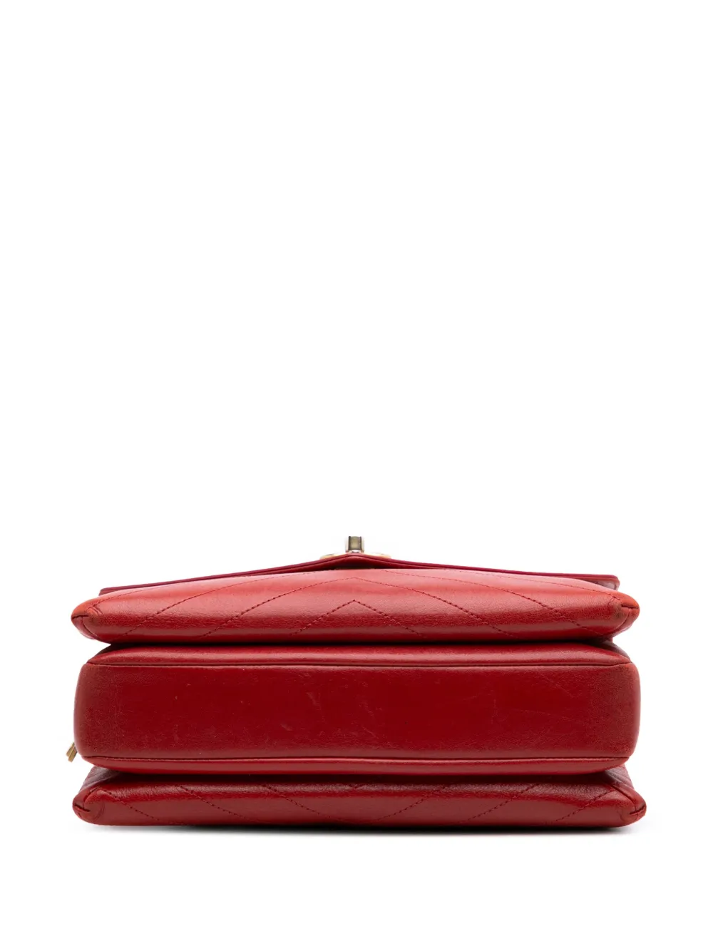 Pre-owned Chanel 2018-2019 Chevron Lambskin Coco Envelope Flap Crossbody Bag In Red