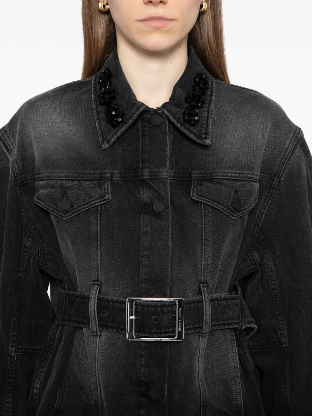 Simone Rocha Verfraaid sculpturaal denim jack Zwart