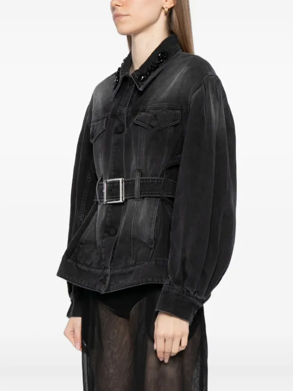 Simone Rocha Embellished Sculpted Denim Jacket | Black | FARFETCH AO