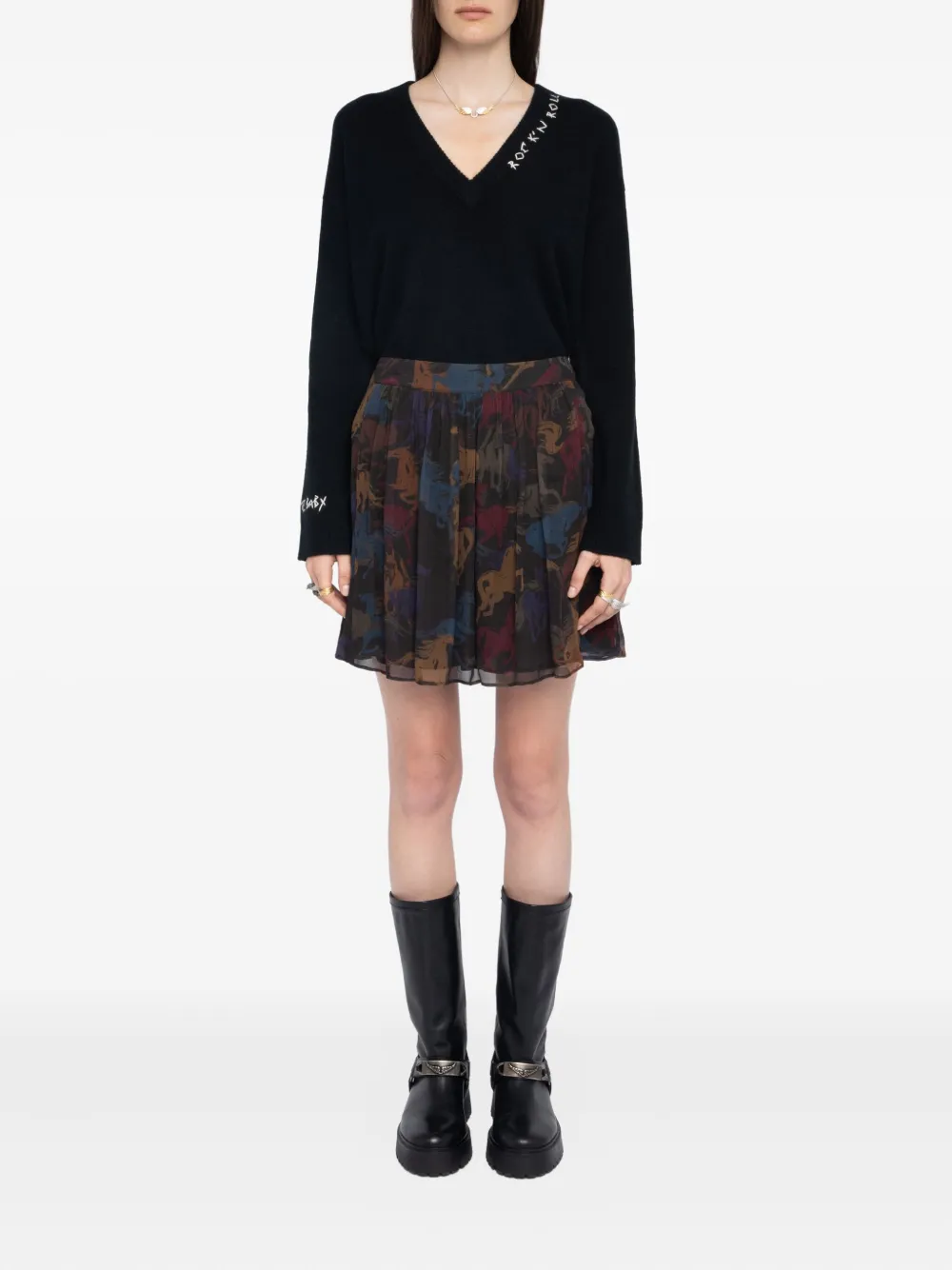 Zadig&Voltaire pleated horse-print skirt - Bruin