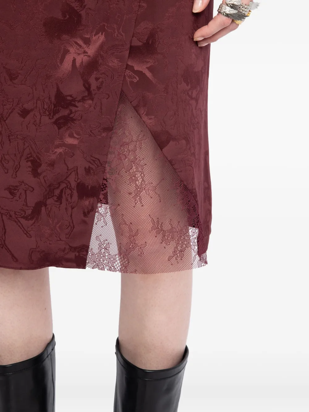 Zadig & Voltaire Floral-lace Horse-motif Skirt In Red