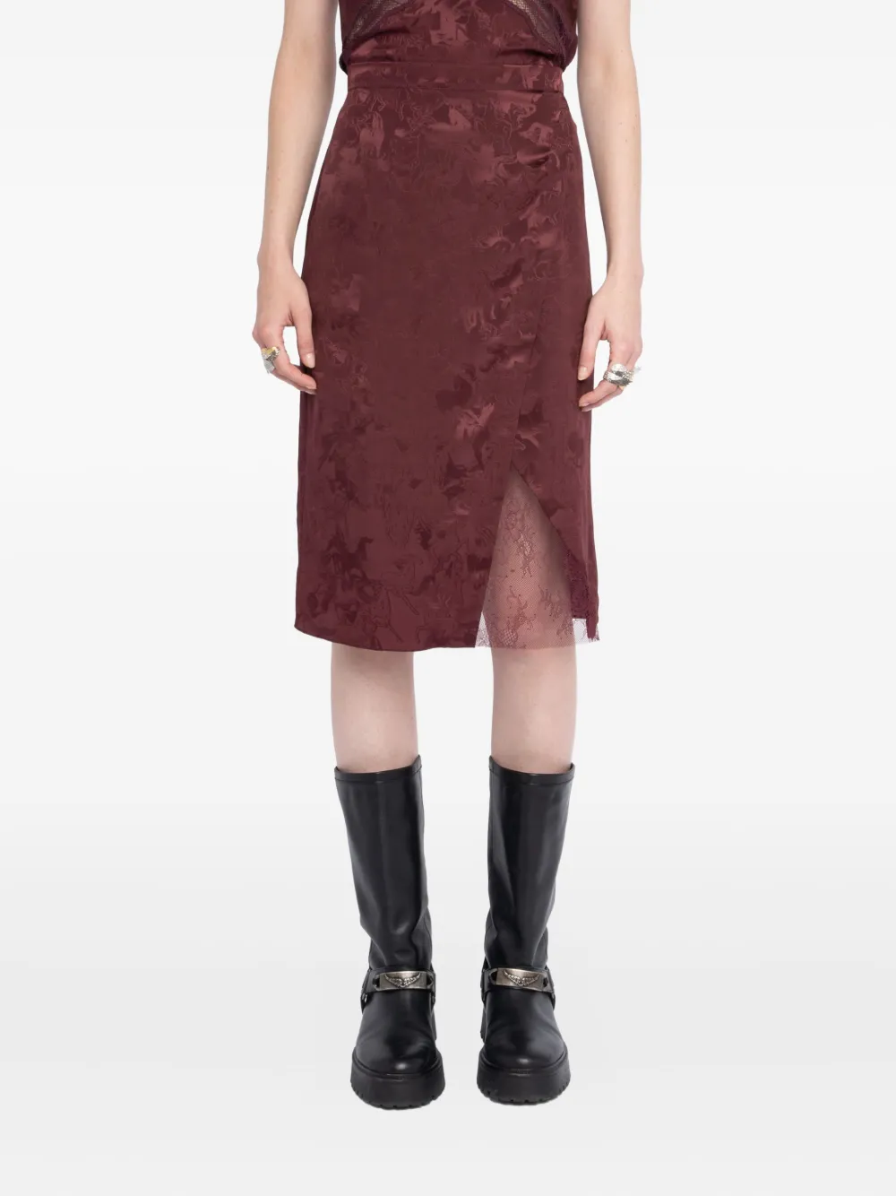 Zadig & Voltaire Floral-lace Horse-motif Skirt In Red