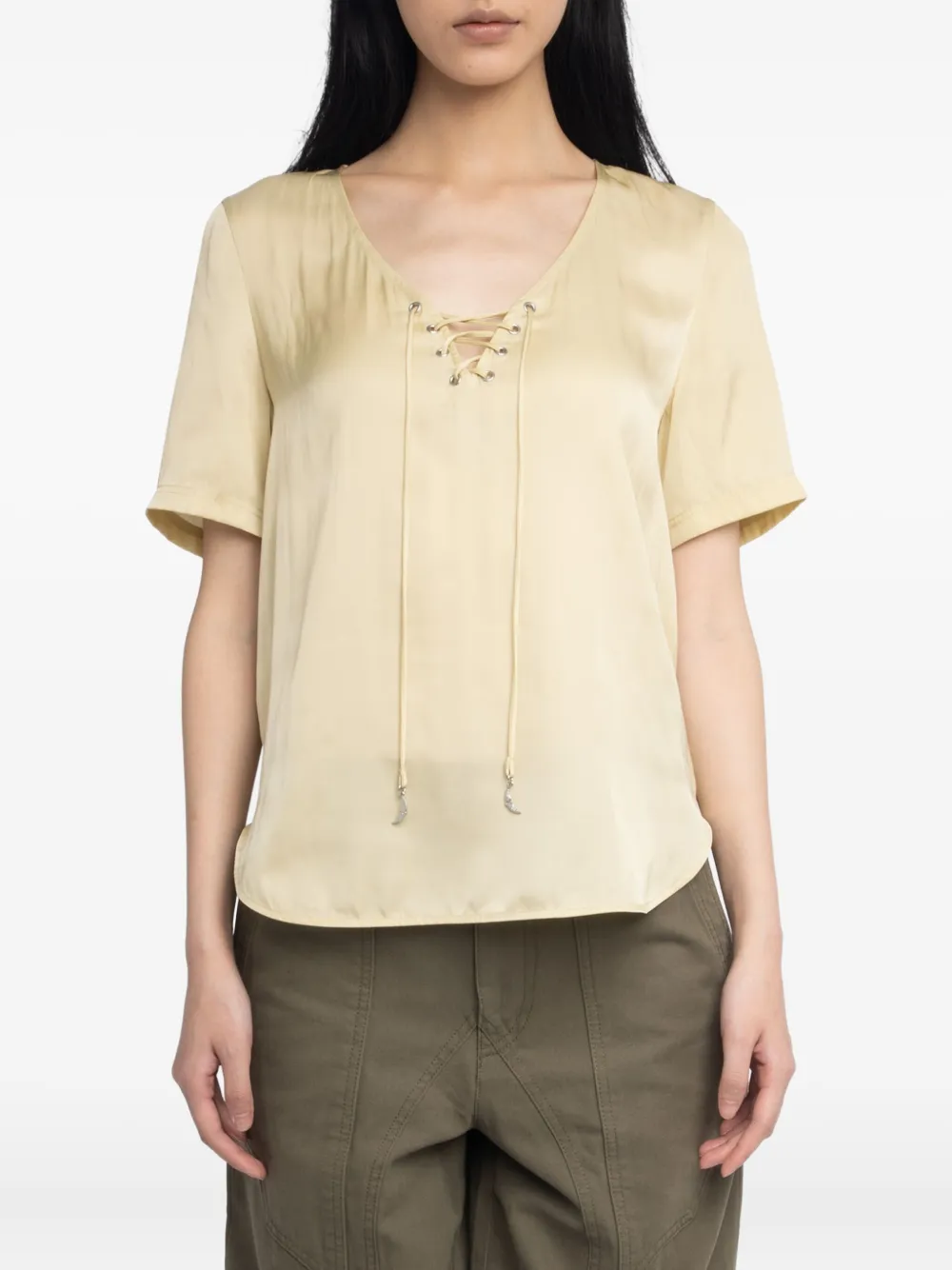 Zadig&Voltaire Terzo lace-up short-sleeved top Beige