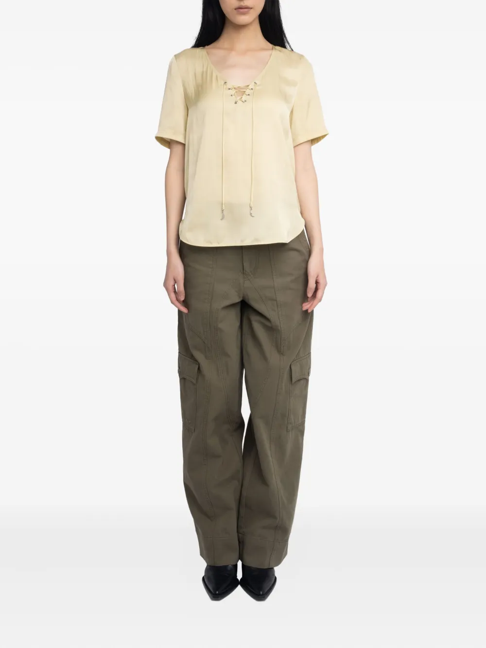 Zadig&Voltaire Terzo lace-up short-sleeved top Beige