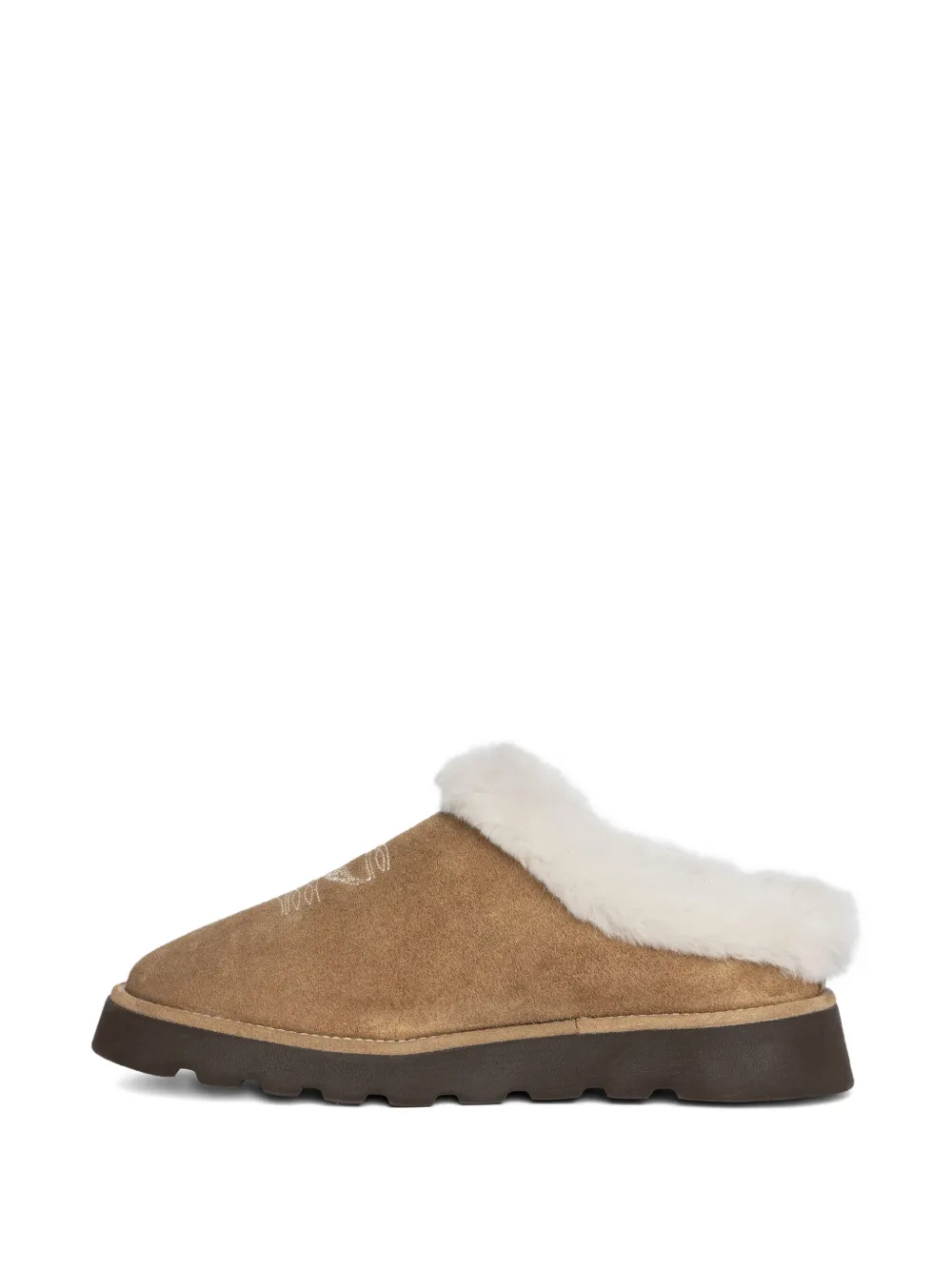 Zadig & Voltaire Embroidered Fur-trimmed Mules In Brown