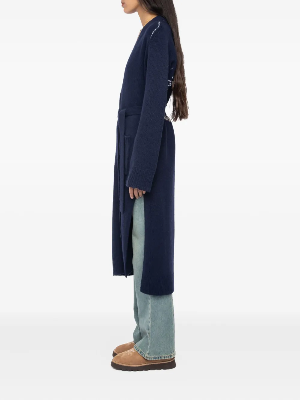 Zadig&Voltaire Salonny skull-intarsia belted cardi-coat Blauw
