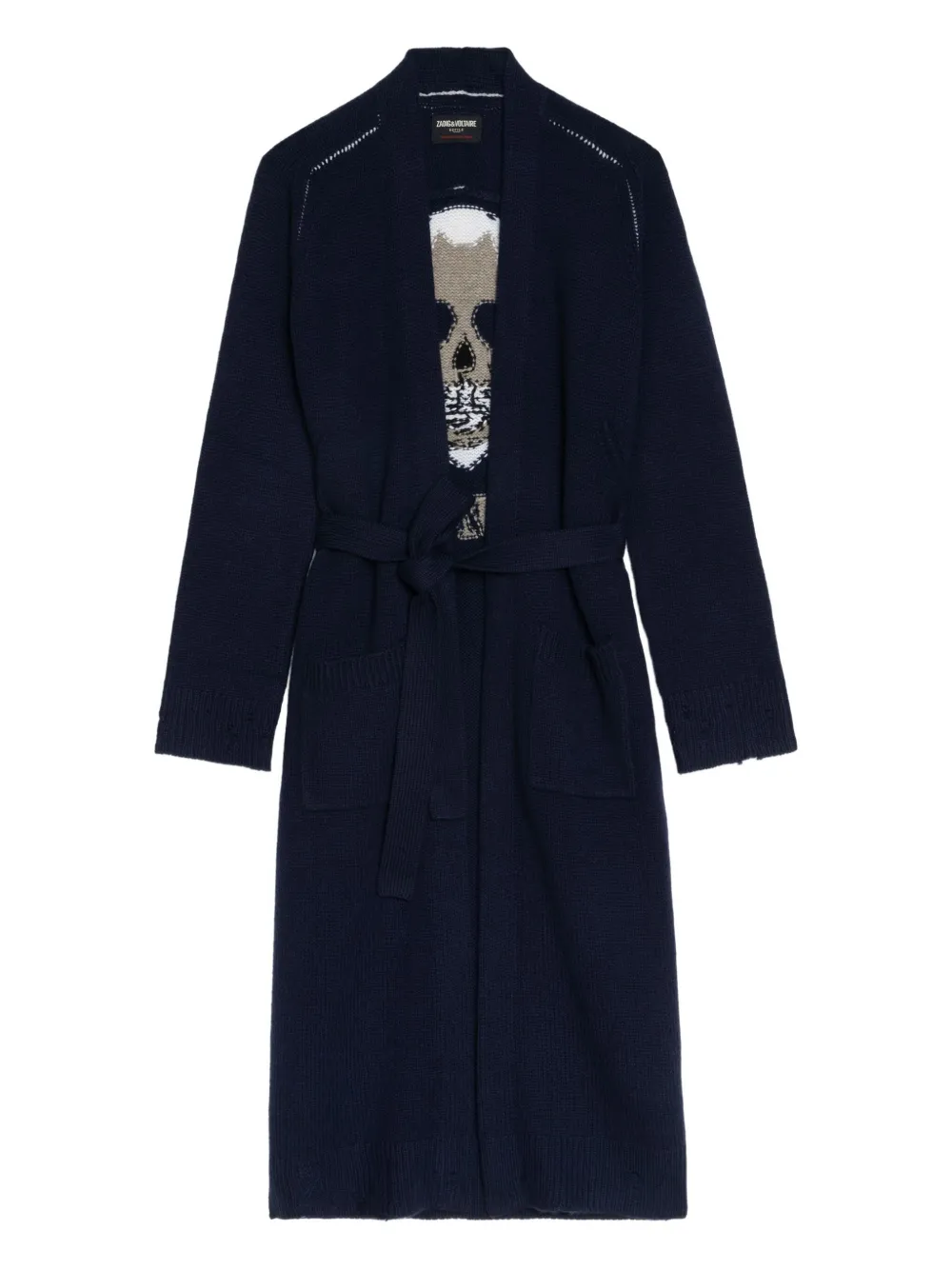 Zadig&Voltaire Salonny skull-intarsia belted cardi-coat Blauw