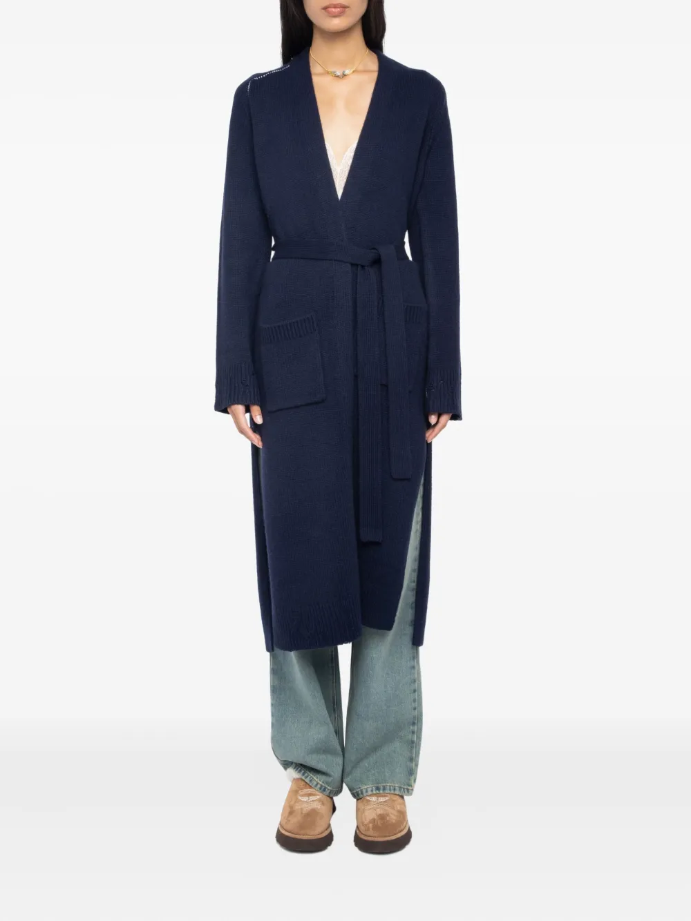 Zadig&Voltaire Salonny skull-intarsia belted cardi-coat Blauw