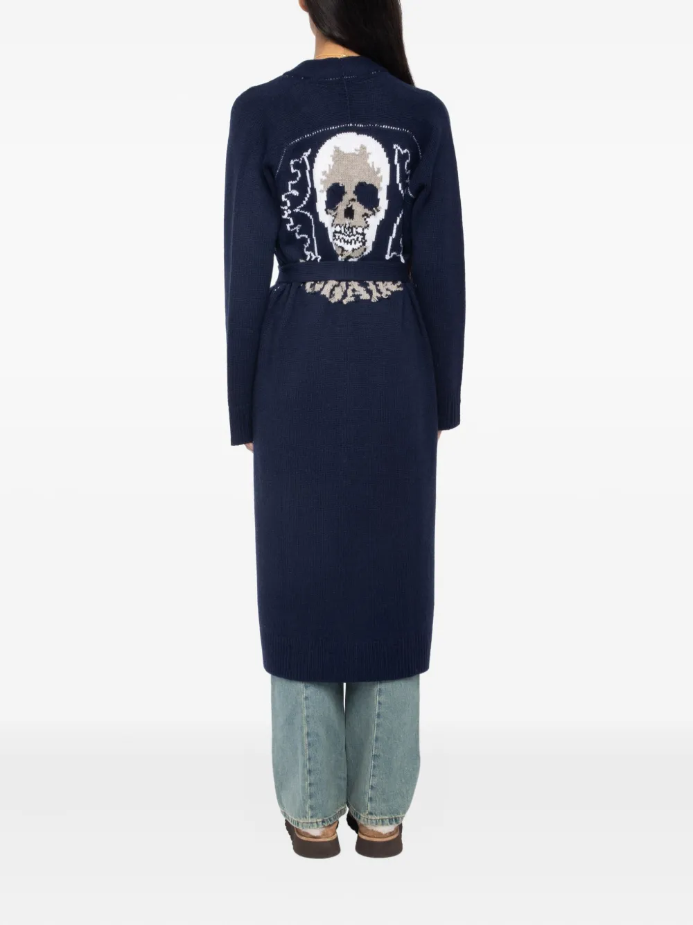 Zadig&Voltaire Salonny skull-intarsia belted cardi-coat Blauw