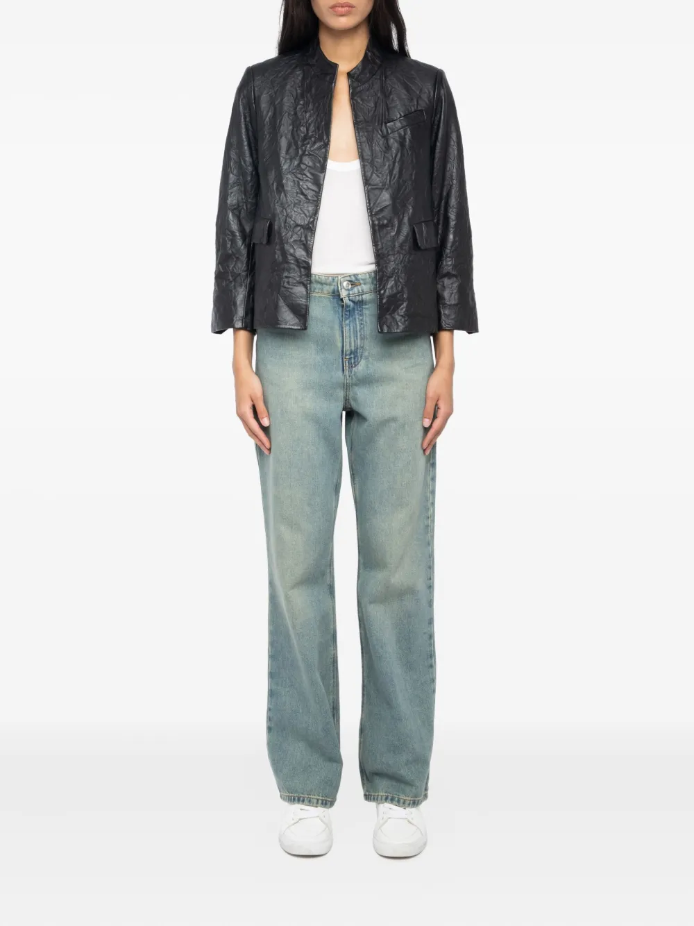 Zadig&Voltaire Veryn Crinkle leren blazer Zwart