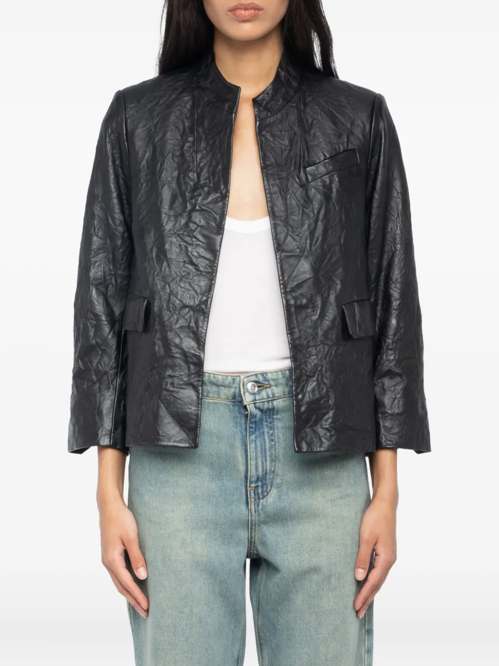 Zadig&Voltaire Veryn Crinkle leren blazer Zwart