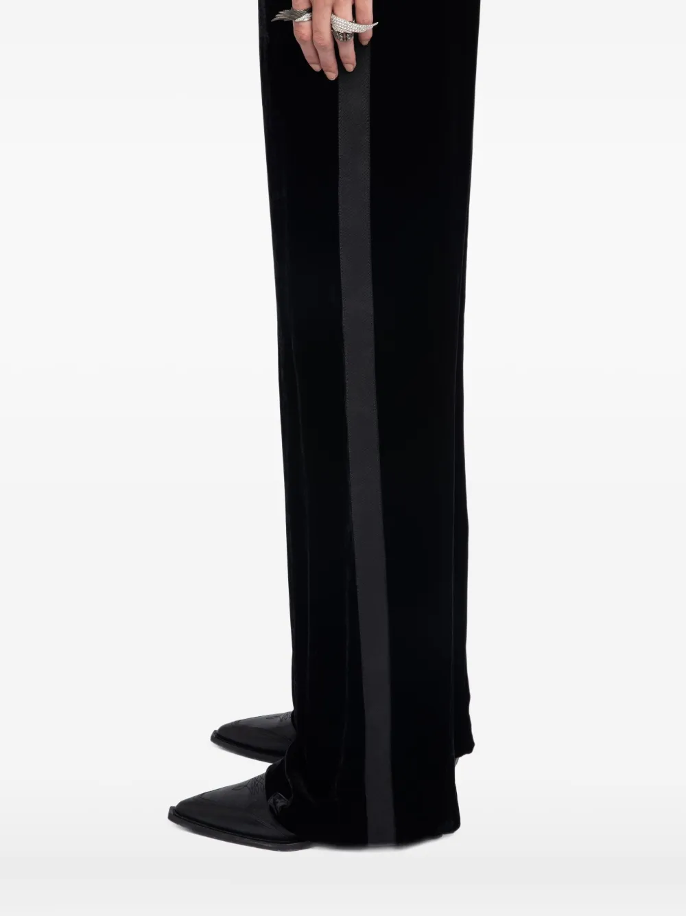 Zadig & Voltaire Poma Velvet Side-stripe Trousers In Black