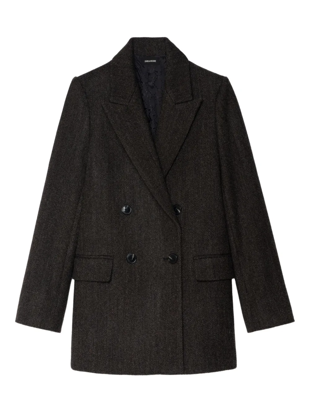 Zadig & Voltaire Herringbone Double-breasted Coat In Brown