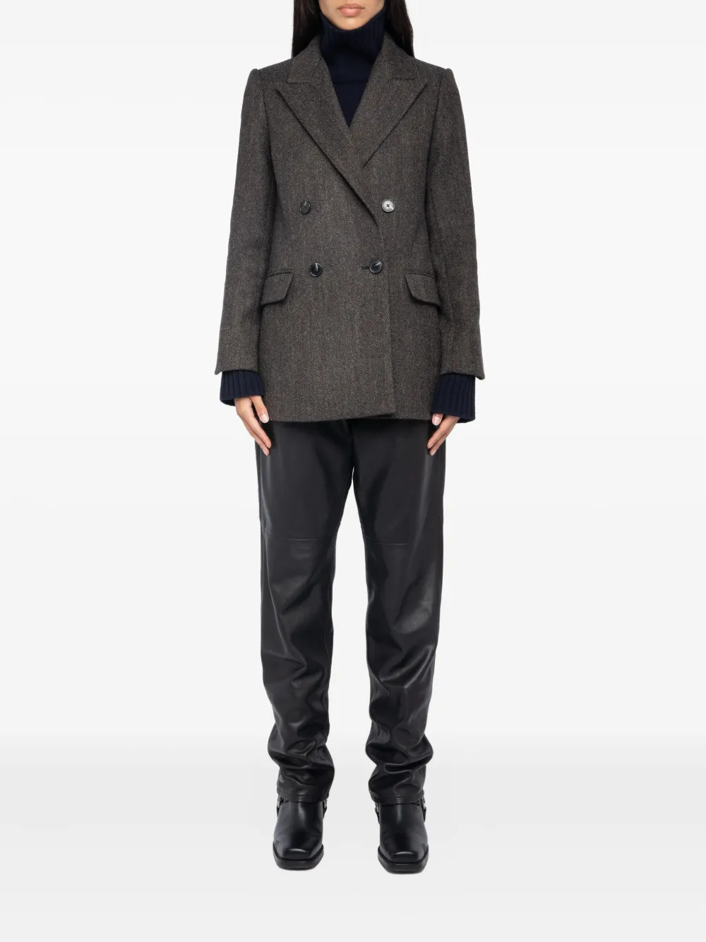 Zadig & Voltaire Herringbone Double-breasted Coat In Brown