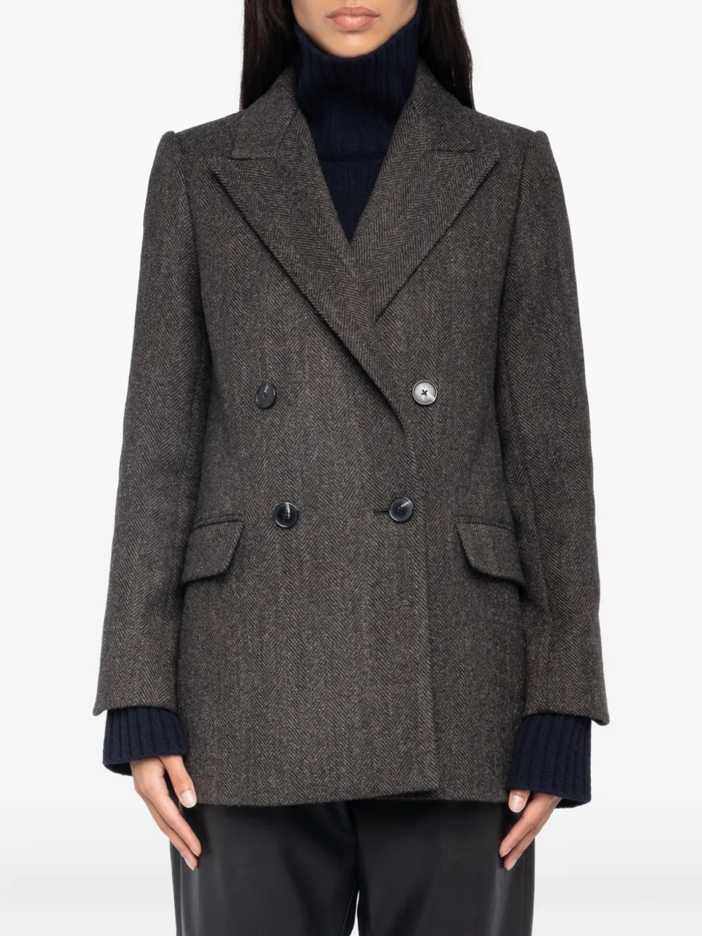 Zadig & Voltaire Herringbone Double-breasted Coat In Brown