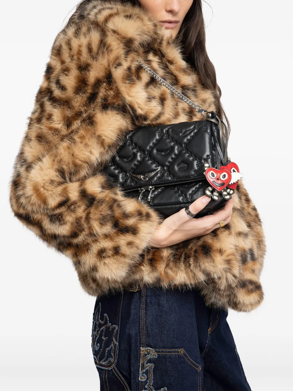 Zadig & Voltaire Rock Ii Quilted Chain Crossbody Bag In Black