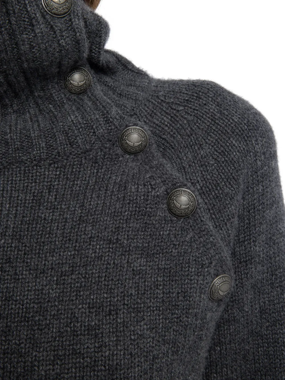 Zadig & Voltaire Mora High-neck Button-detail Sweater In Black