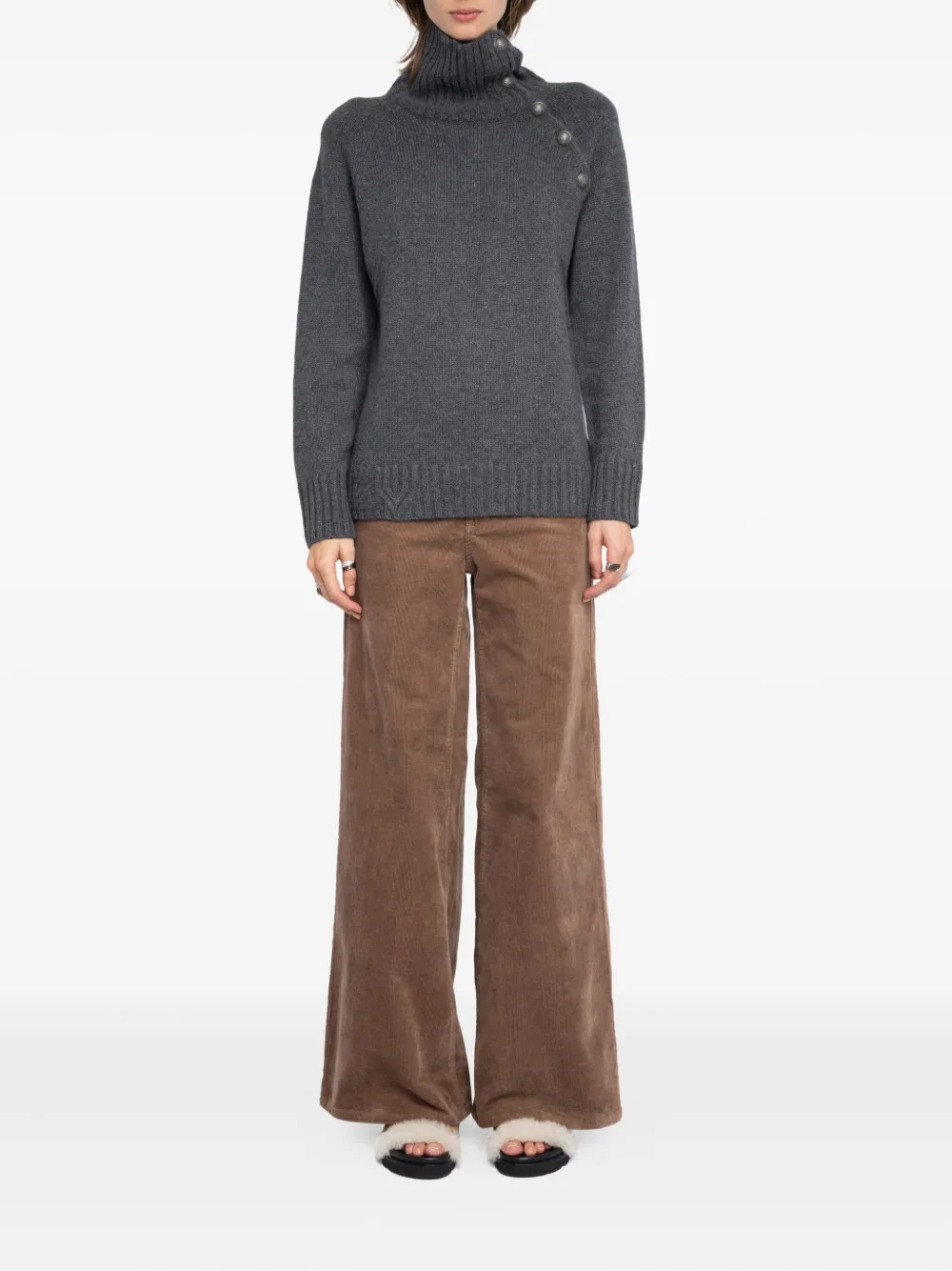 Zadig & Voltaire Mora High-neck Button-detail Sweater In Black