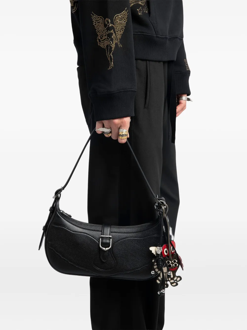 Zadig&Voltaire Moonrise buckle-detail curved shoulder bag - Zwart