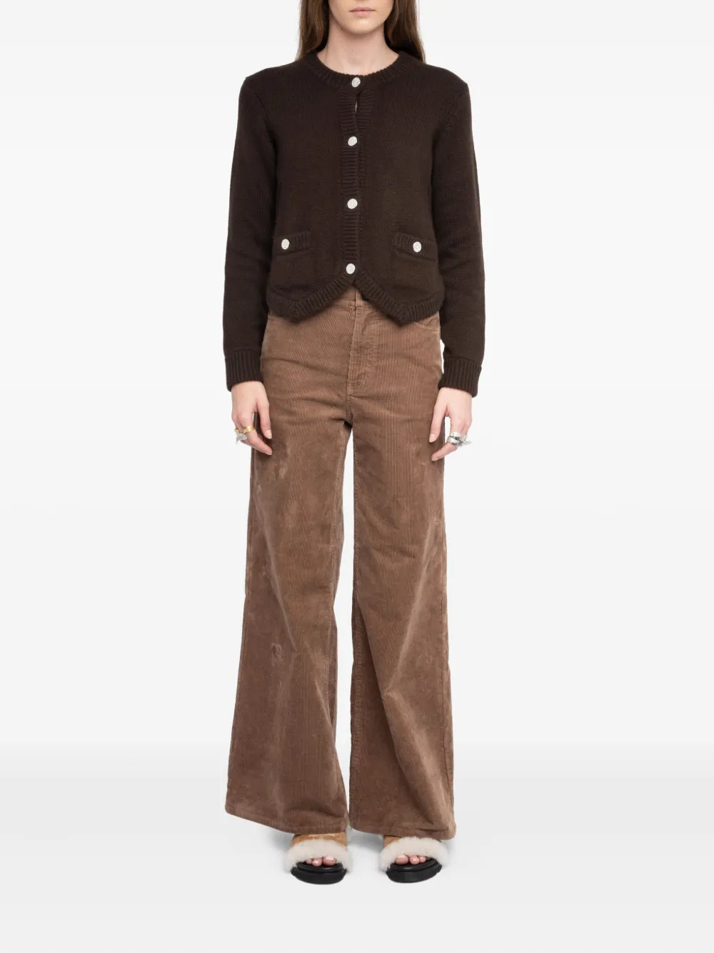 Zadig & Voltaire Button-embellished Pocket Cardigan In Brown