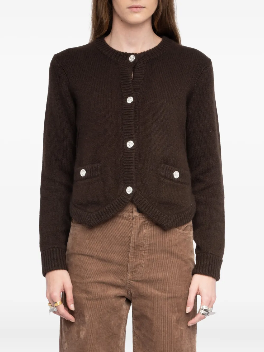 Zadig & Voltaire Button-embellished Pocket Cardigan In Brown