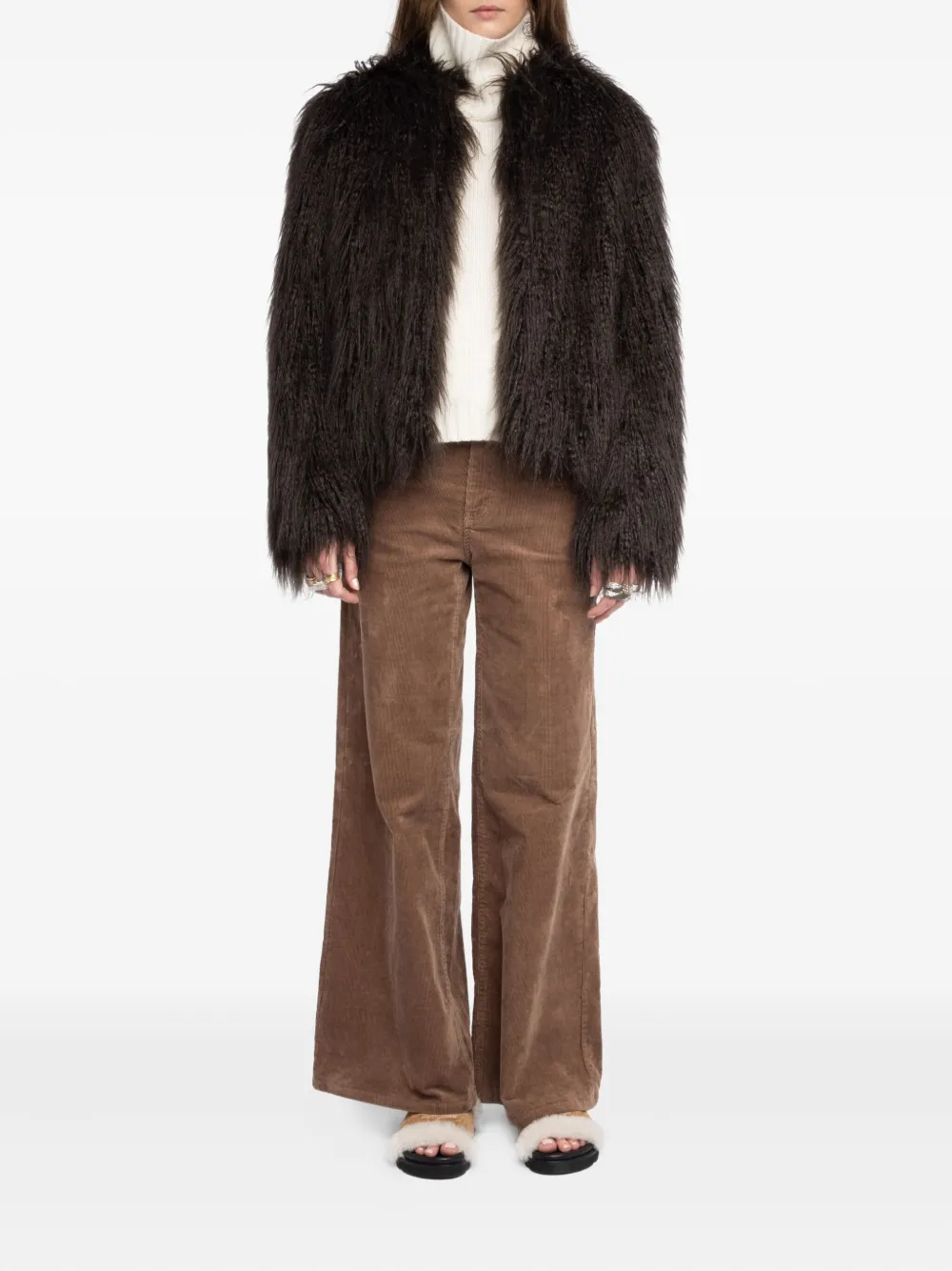 Zadig & Voltaire Shaggy Faux-fur Coat In Brown