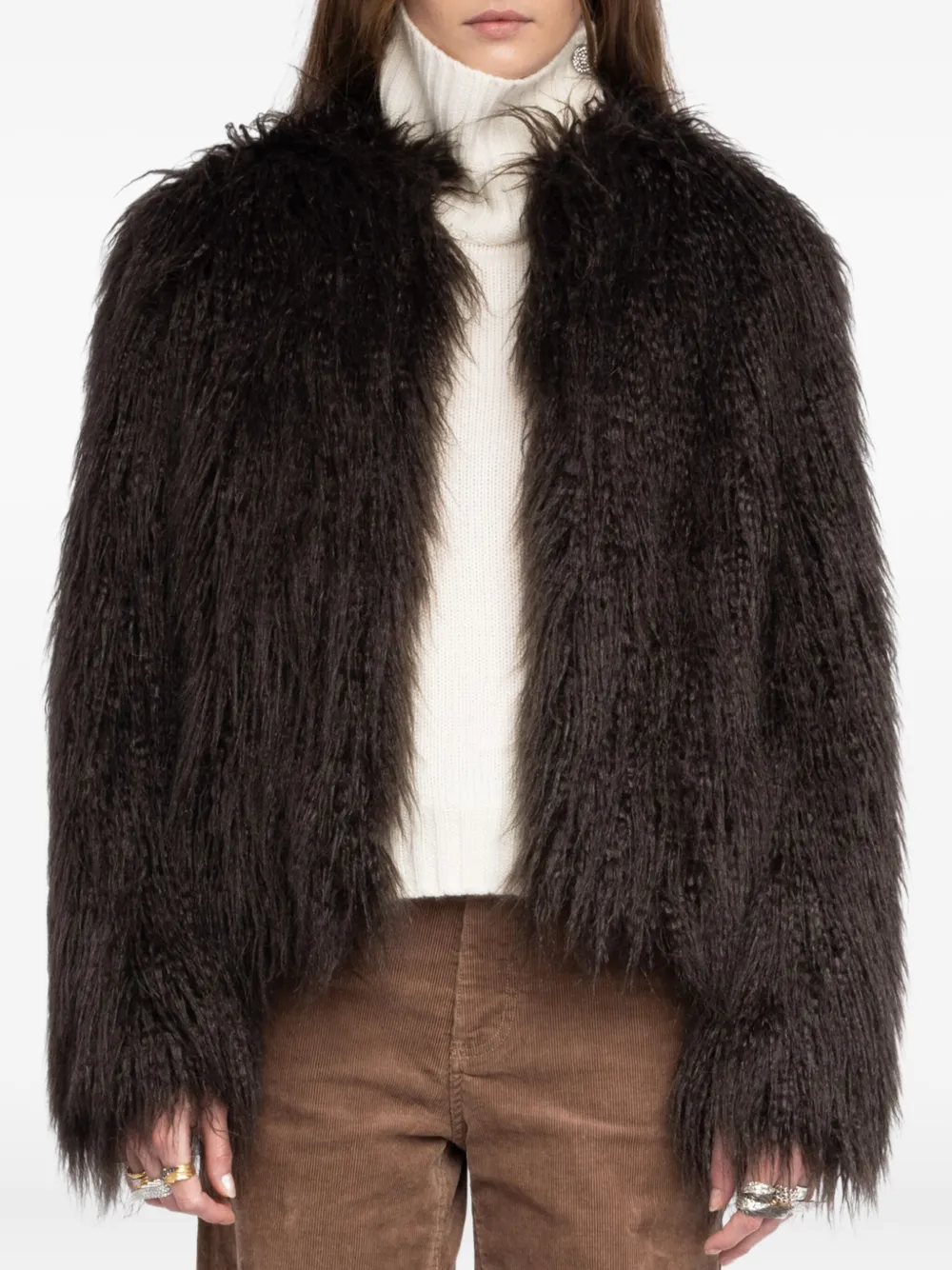Zadig & Voltaire Shaggy Faux-fur Coat In Brown