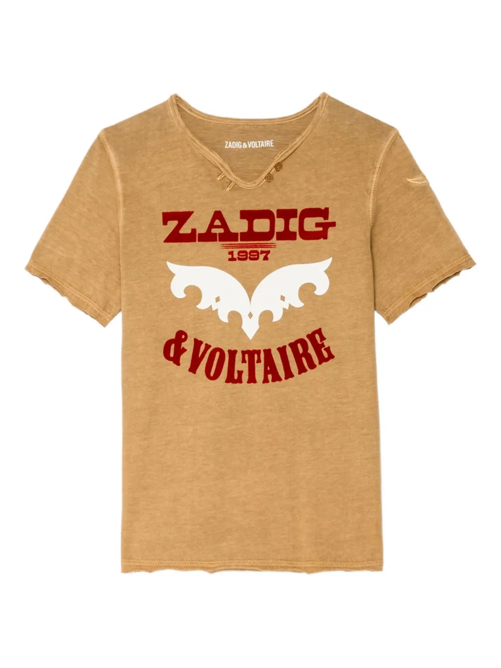Zadig&Voltaire logo-print frayed-edge T-shirt | Brown | Image 1