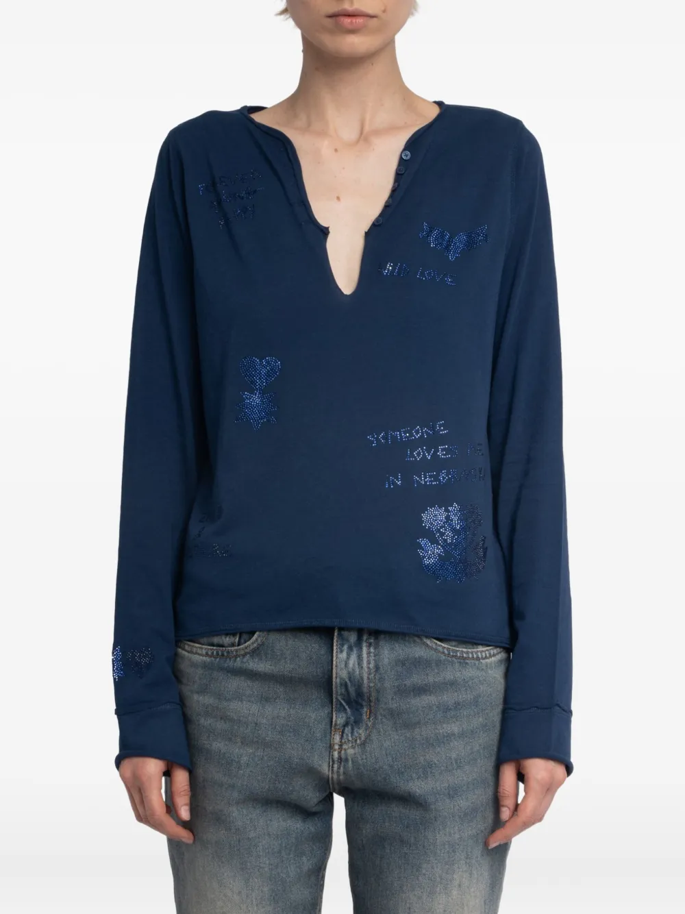Zadig&Voltaire embellished V-neck top Blauw