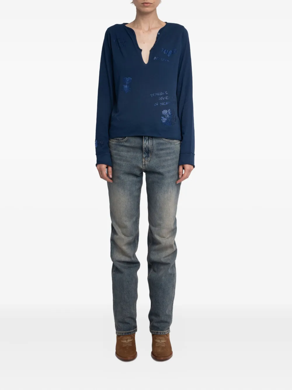 Zadig&Voltaire embellished V-neck top Blauw