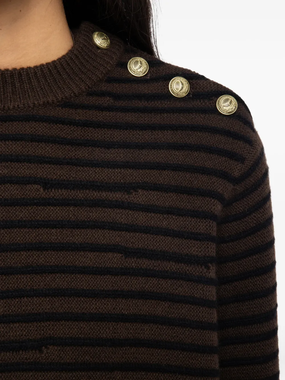 Zadig&Voltaire Gestreepte trui met knoopdetail Bruin
