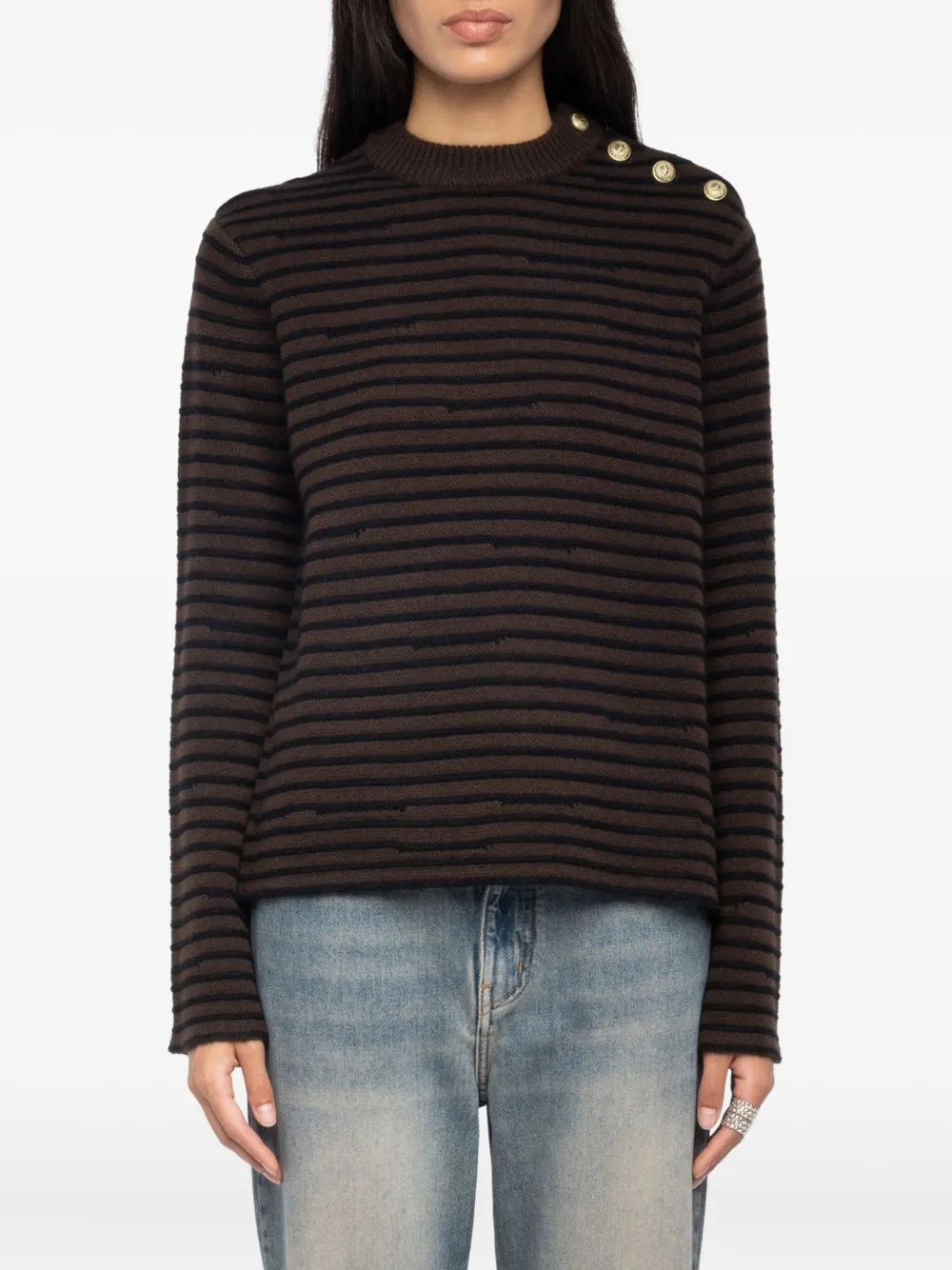 Zadig&Voltaire Gestreepte trui met knoopdetail Bruin