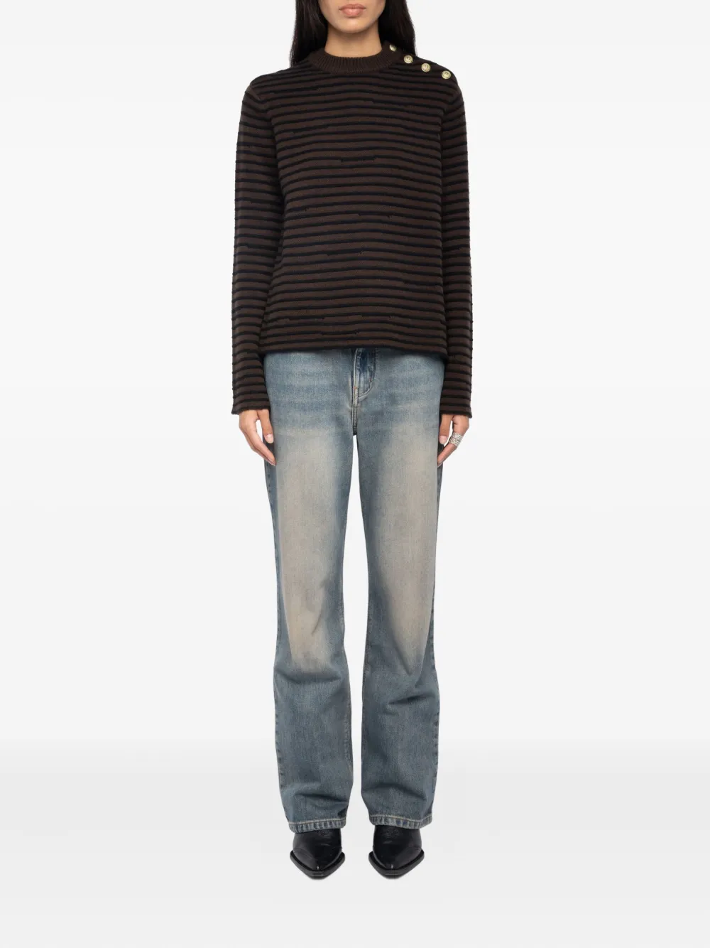 Zadig&Voltaire Gestreepte trui met knoopdetail Bruin