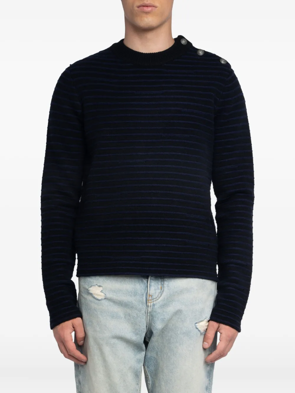Zadig&Voltaire Gestreepte trui met knoopdetails Zwart