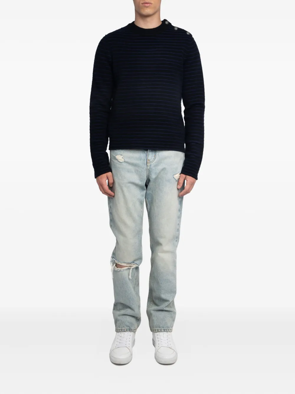Zadig&Voltaire Gestreepte trui met knoopdetails - Zwart