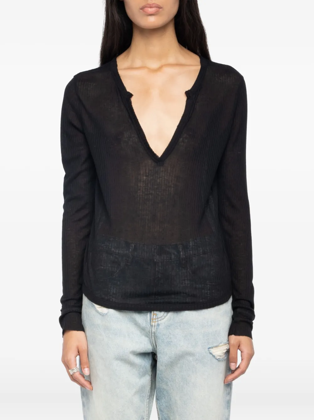 Zadig & Voltaire Ribbed Long-sleeve Top In Black
