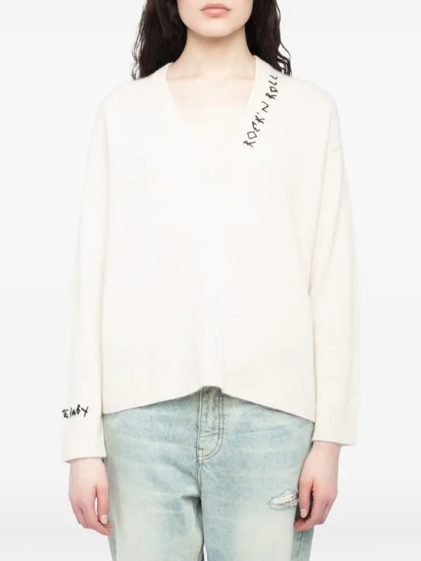 Zadig&Voltaire Mikyz Embroidered Merino Jumper | White | FARFETCH GE