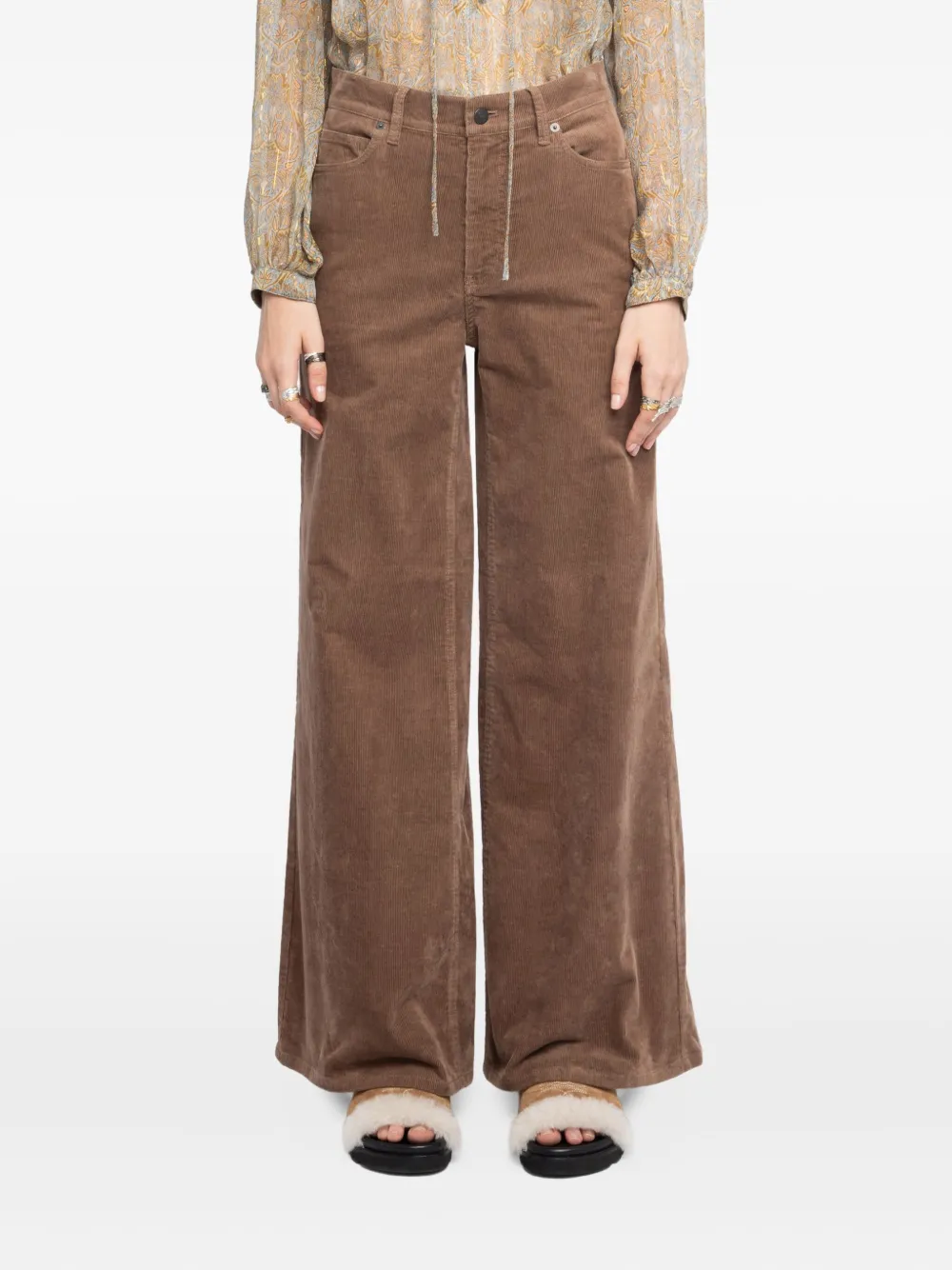 Zadig & Voltaire Womens Wood Eli Wide-leg Stretch-corduroy Trousers In Brown