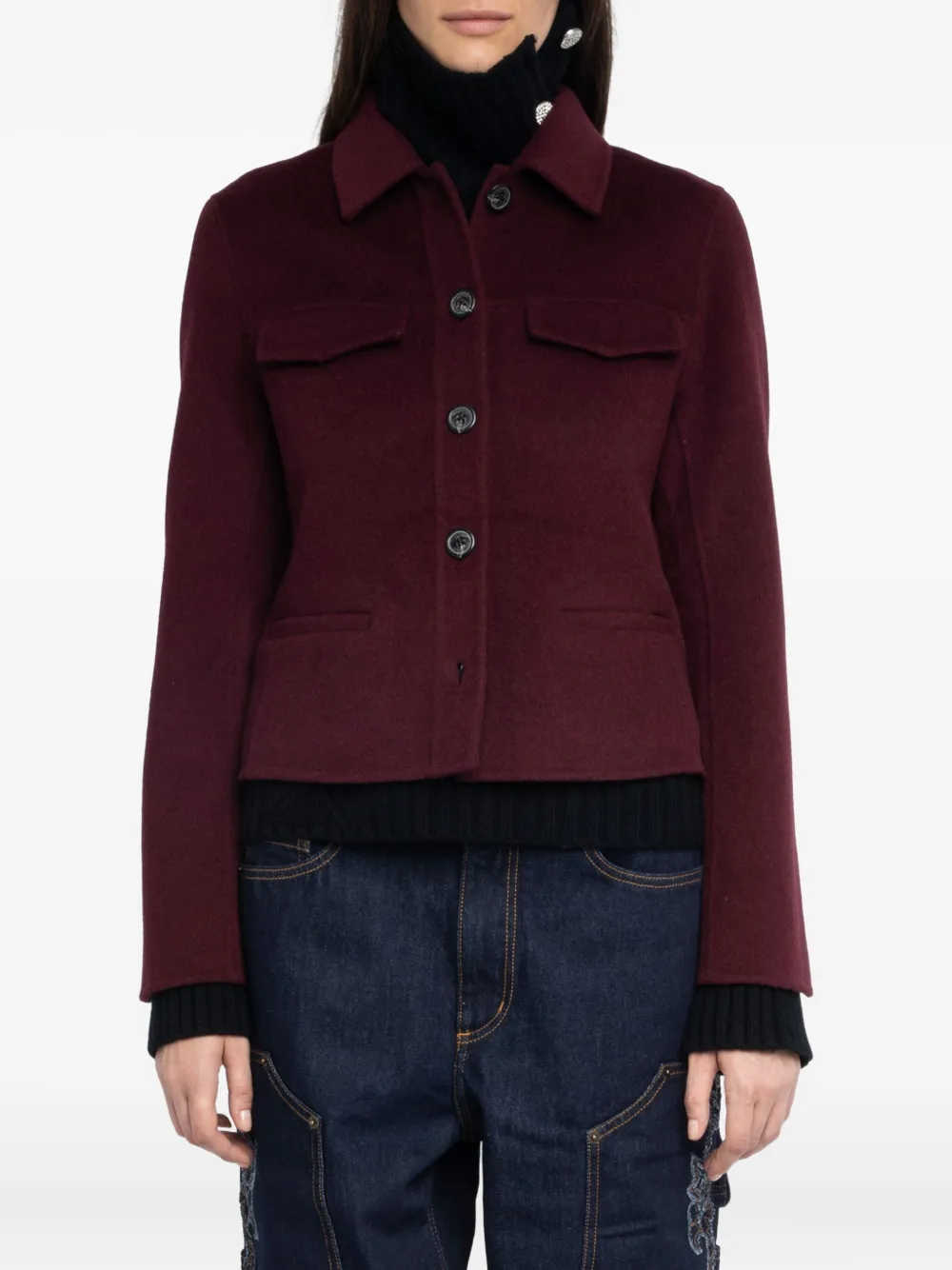 Zadig & Voltaire Liam Button-fastening Cropped Jacket In Burgundy