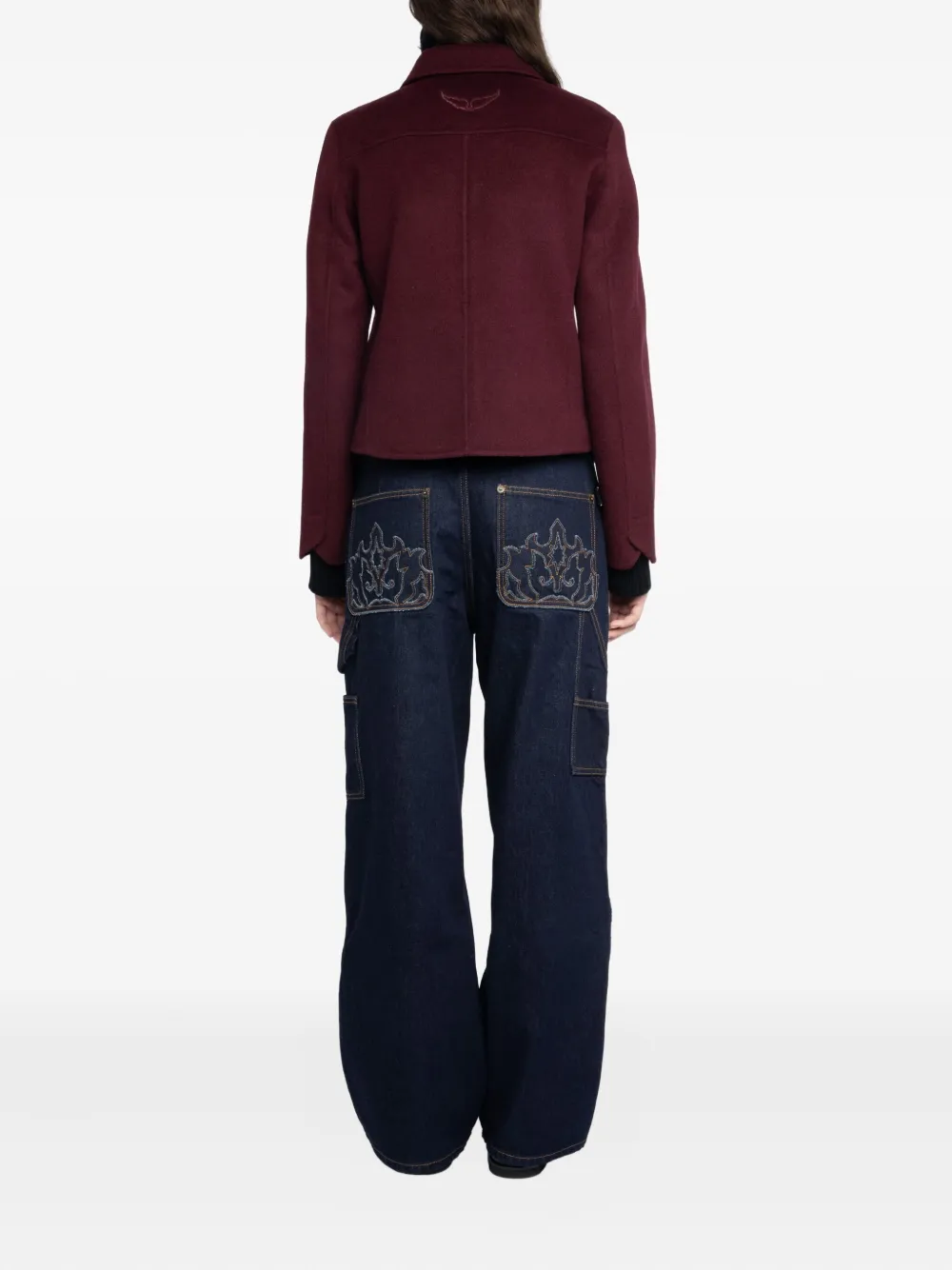 Zadig & Voltaire Liam Button-fastening Cropped Jacket In Burgundy