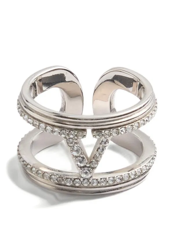 Valentino Garavani Ovalette Metal and Swarovski® Crystal Ring in Silver