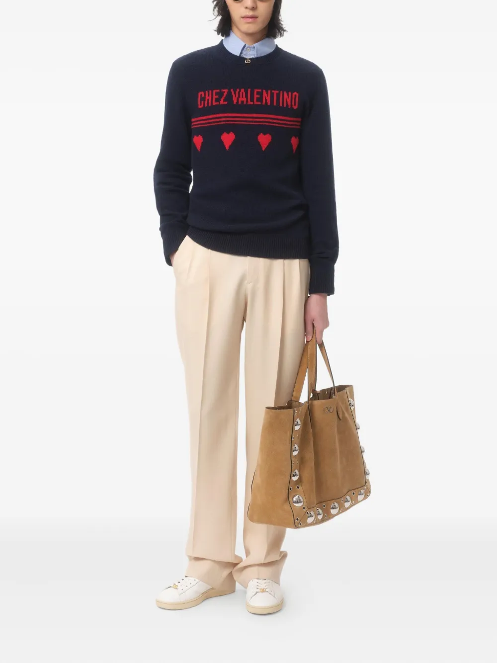 Valentino Garavani WOOL SWEATER WITH CHEZ VALENTINO JACQUARD MOTIF - Blauw