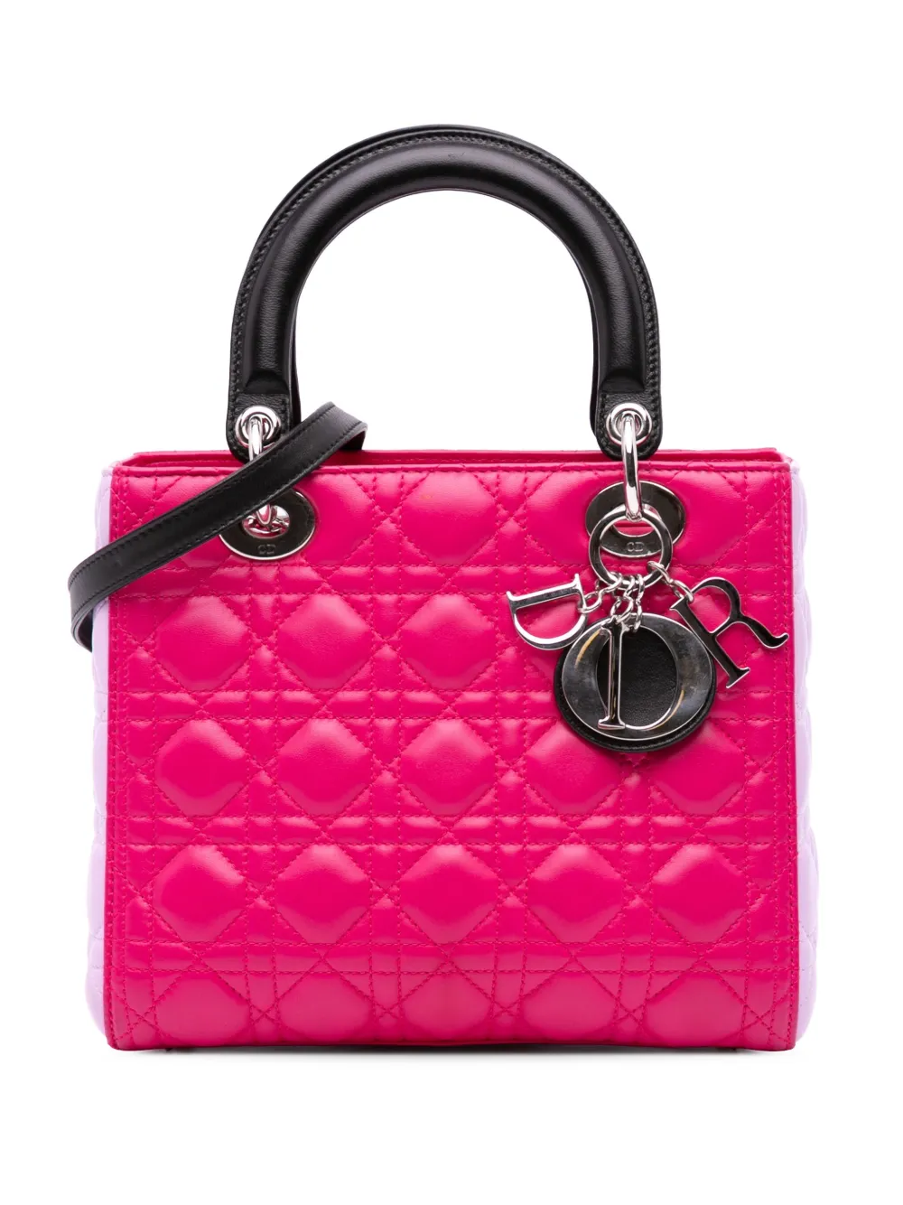 Christian Dior Pre-Owned 2014 ミディアム トリコロール ラムスキン カナージュ レディ ディオール Christian Dior Pre-Owned 2014 ミディアム トリコロール ラムスキン カナージュ レディ ディオール