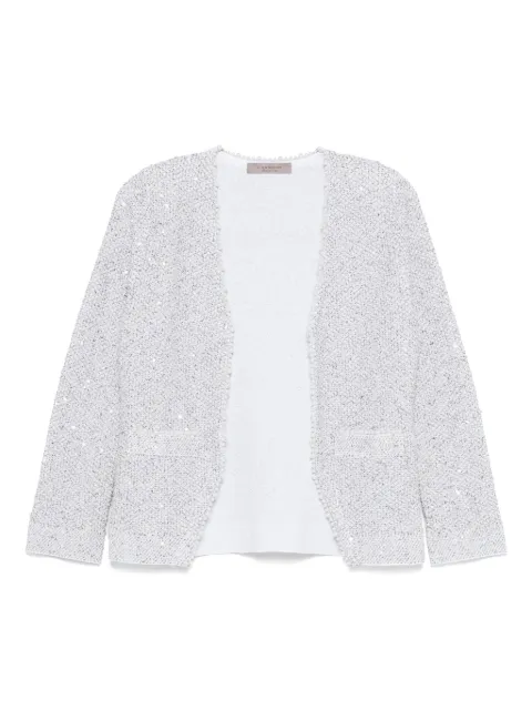 D.Exterior faux-pearl embellished jacket
