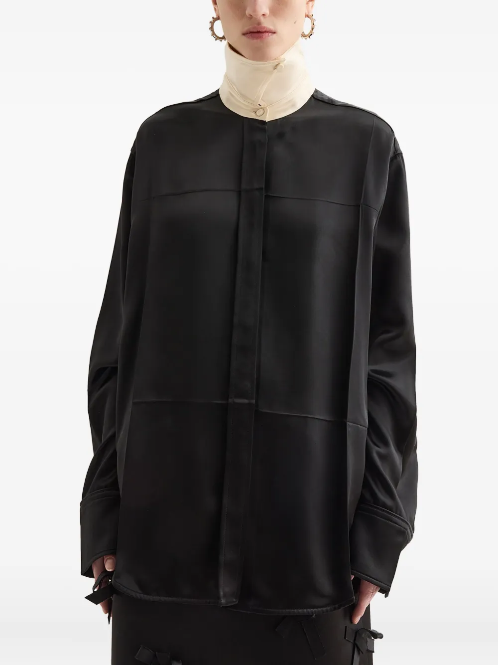 Jil Sander Blouse met contrasterende kraag - Zwart