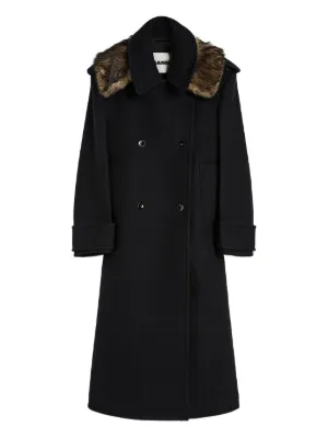 Valentino Garavani Faux fur-trimmed double-breasted Coat | Black