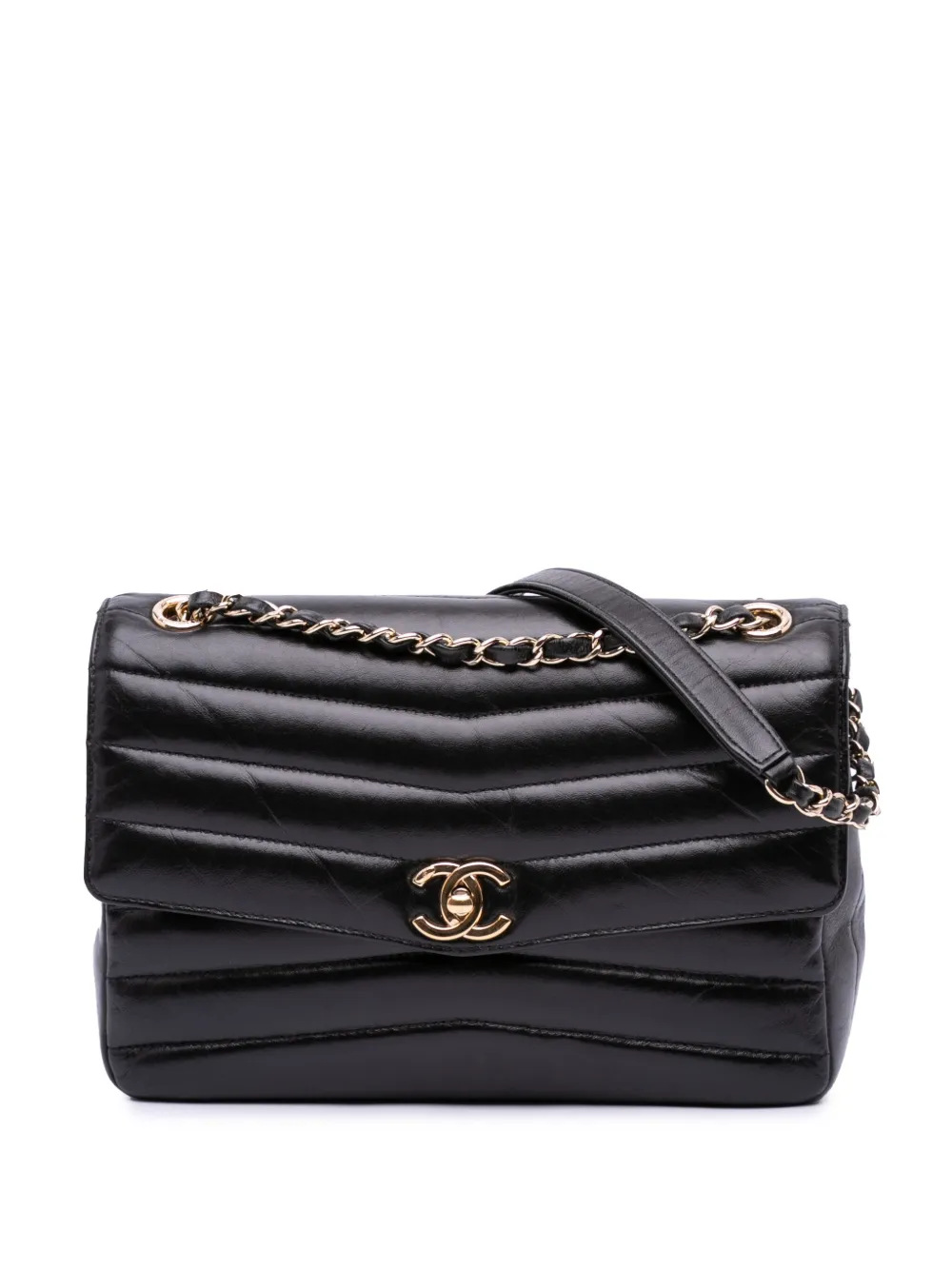 CHANEL Pre-Owned sac porté épaule Miroir Flap à motif de chevrons (2019) | noir | Image 1