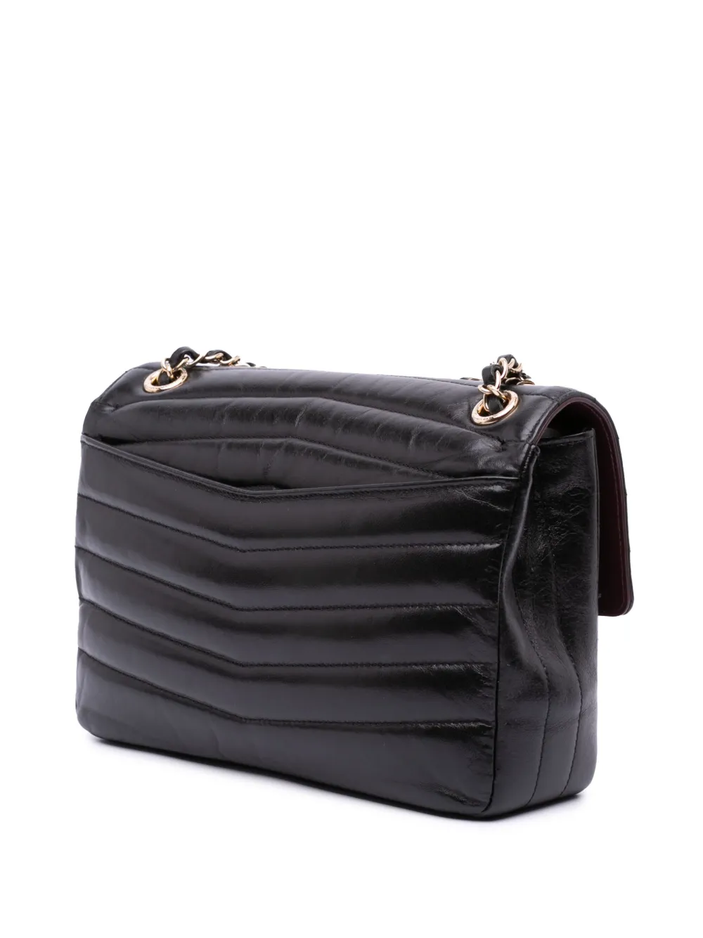 Pre-owned Chanel 2019 Chevron Shiny Lambskin Miroir Flap Shoulder Bag In Black